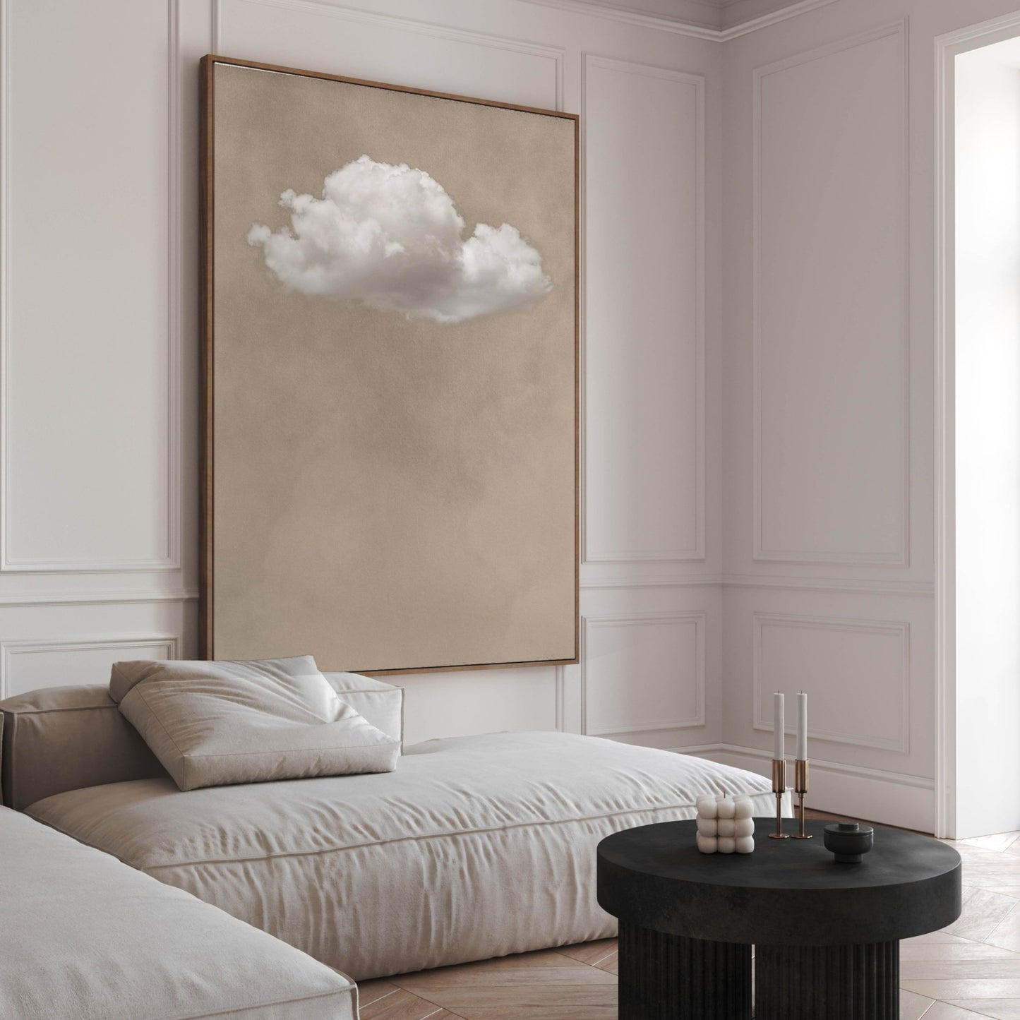 Storm cloud beige oversized framed canvas wall art by Aureous 