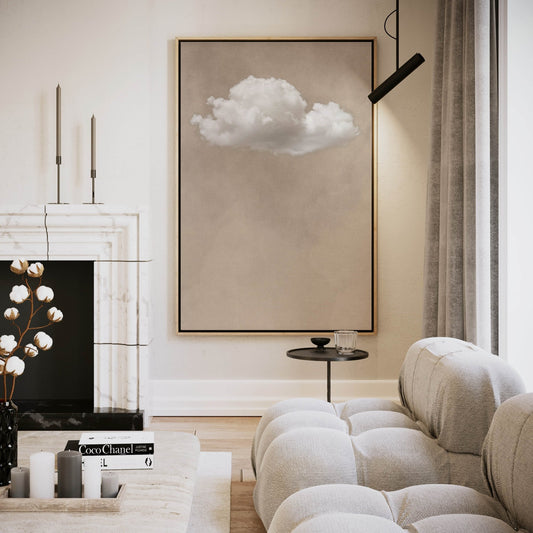 Storm cloud neutral extra large framed canvas wall art by Aureous