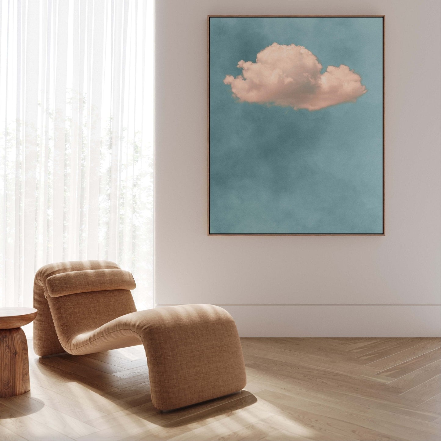 Storm Cloud Framed Canvas - Blue / Blush - AureousHome