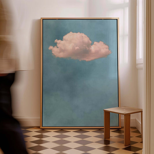 Storm Cloud Framed Canvas - Blue / Blush - AureousHome