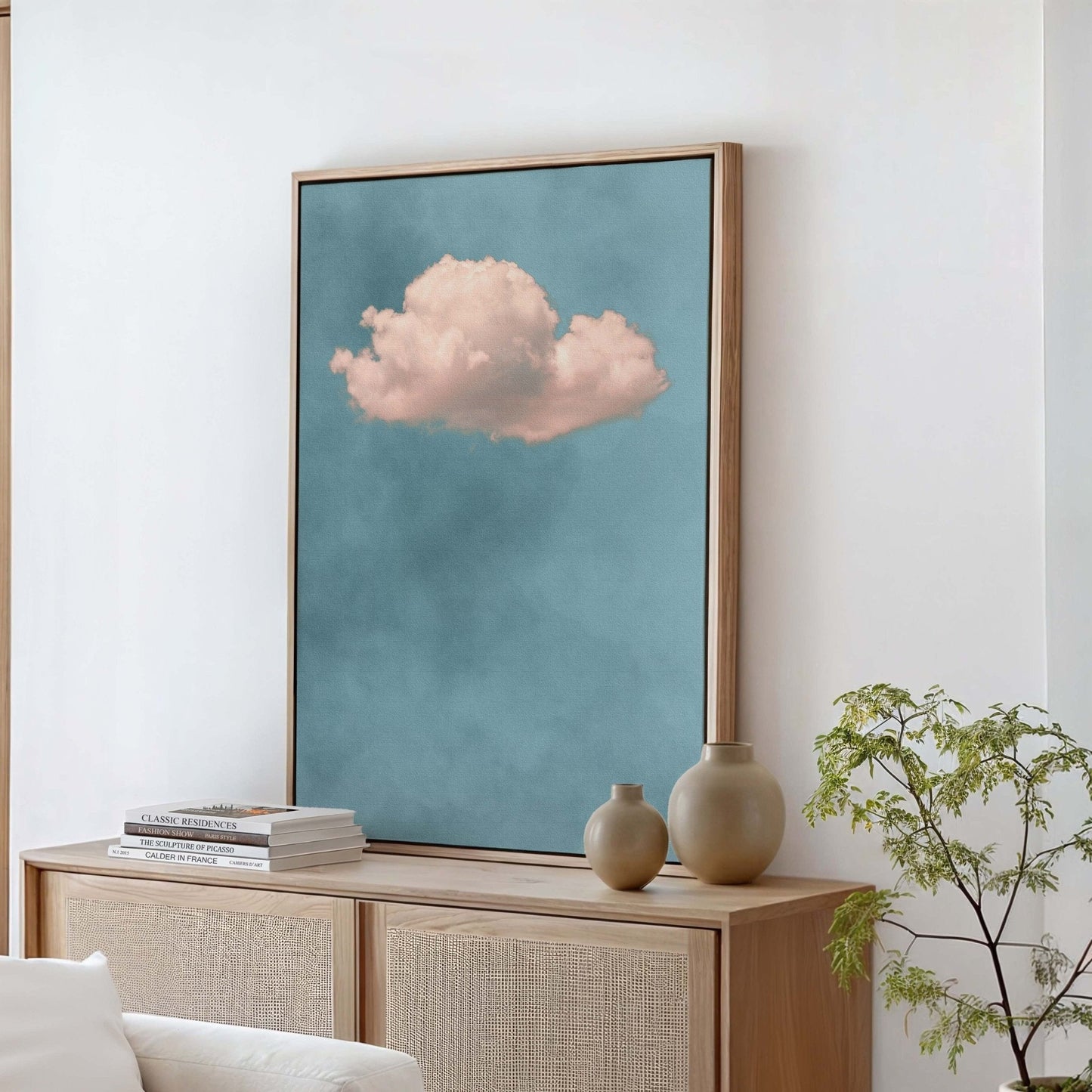 Storm Cloud Framed Canvas - Blue / Blush - AureousHome