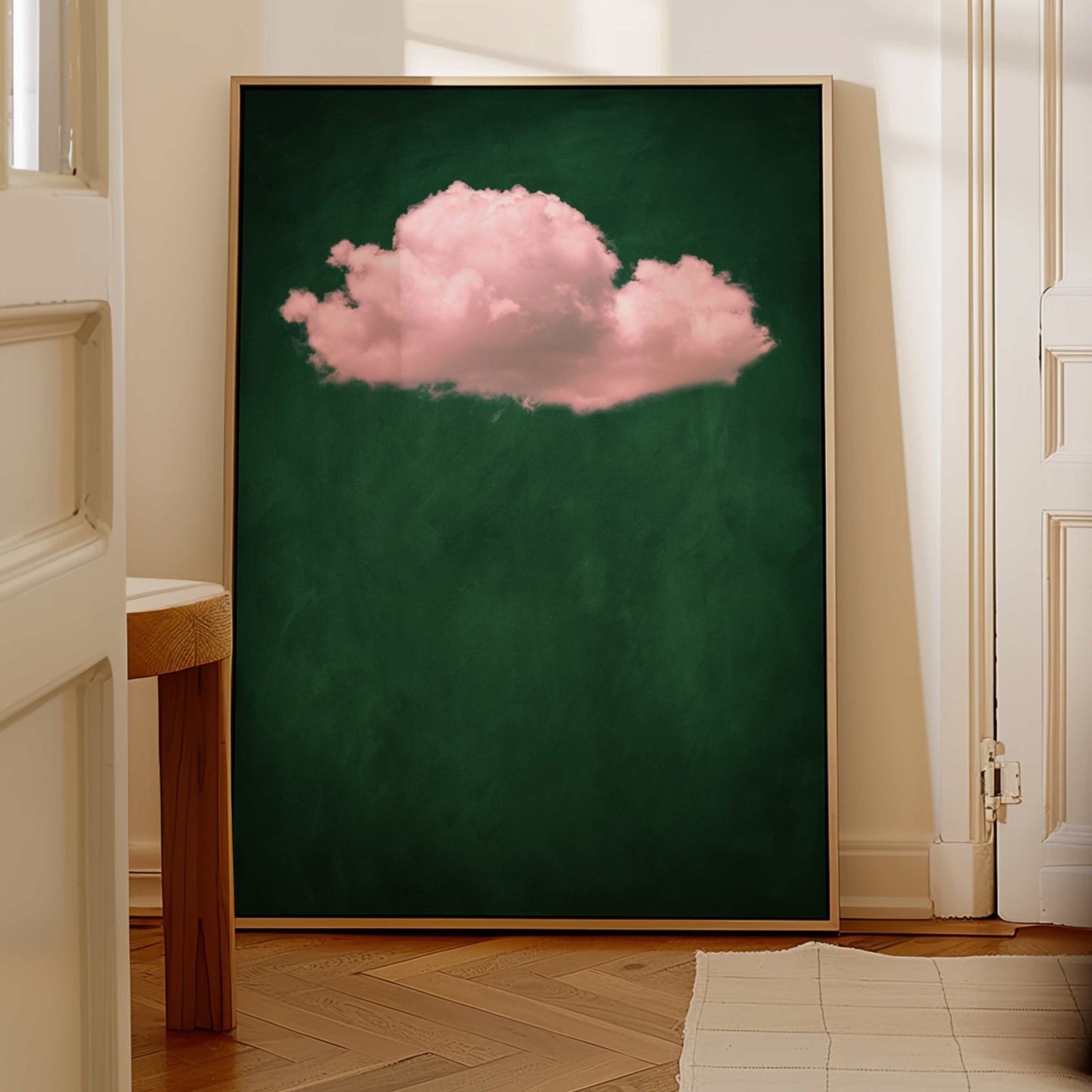 Storm Cloud Framed Canvas - Emerald / Pink - AureousHome