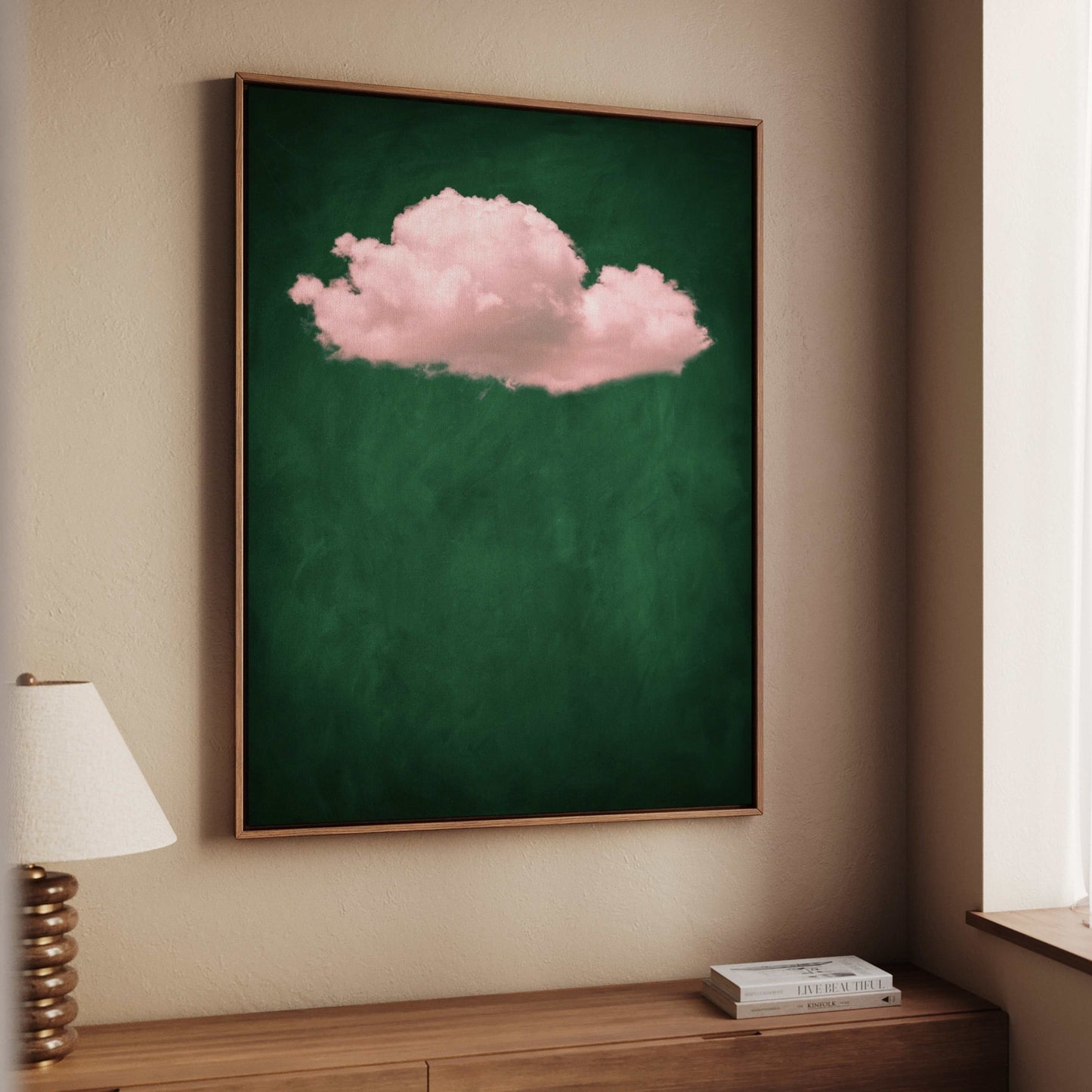 Storm Cloud Framed Canvas - Emerald / Pink - AureousHome