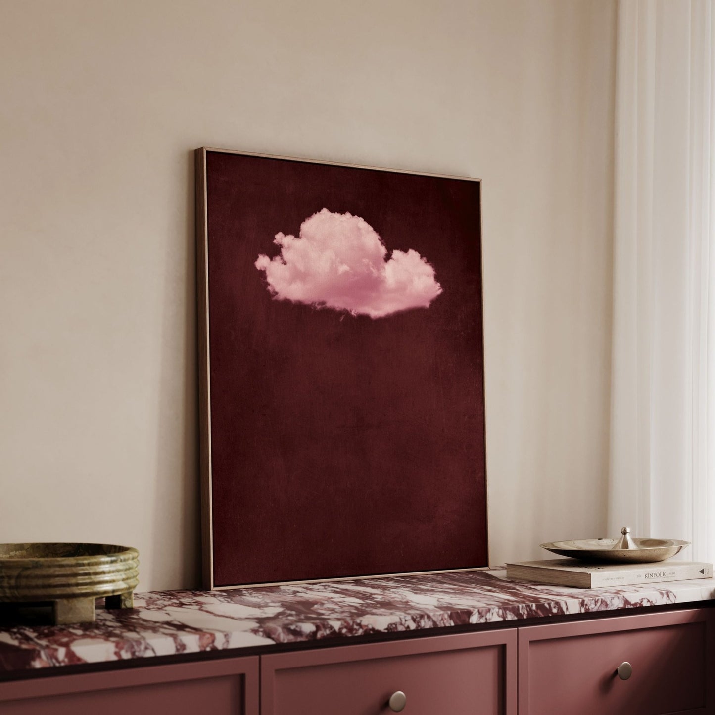 Storm Cloud Framed Canvas - Merlot / Pink - AureousHome