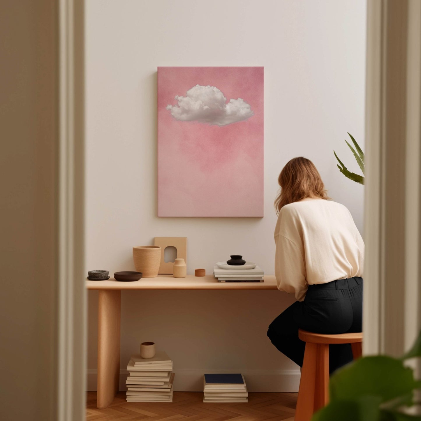 Storm Cloud Framed Canvas - Pink - AureousHome