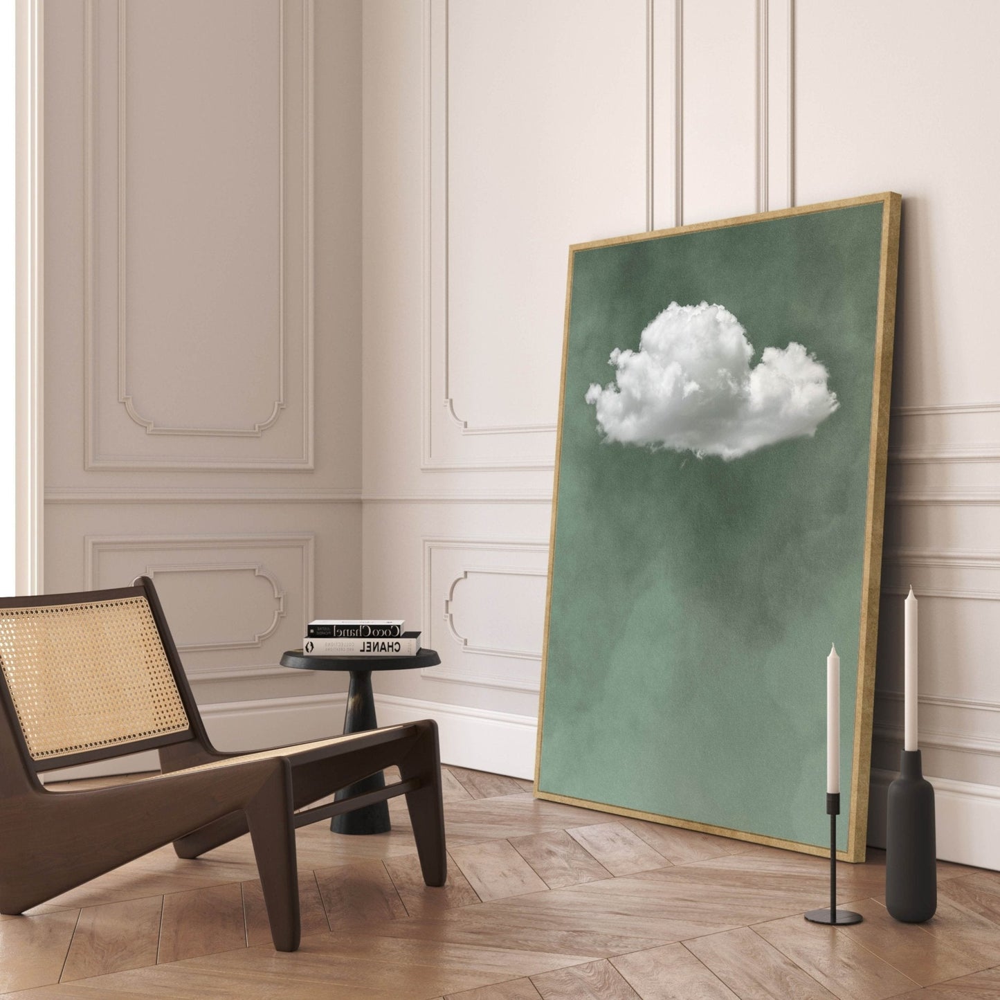 Storm Cloud Framed Canvas - Sage - AureousHome
