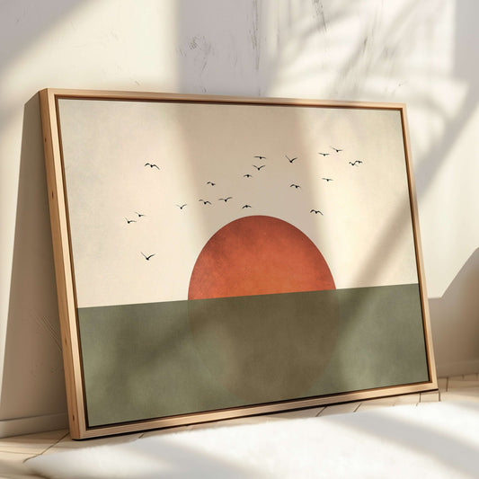 Sunrise Framed Canvas - Horizontal / Olive - AureousHome