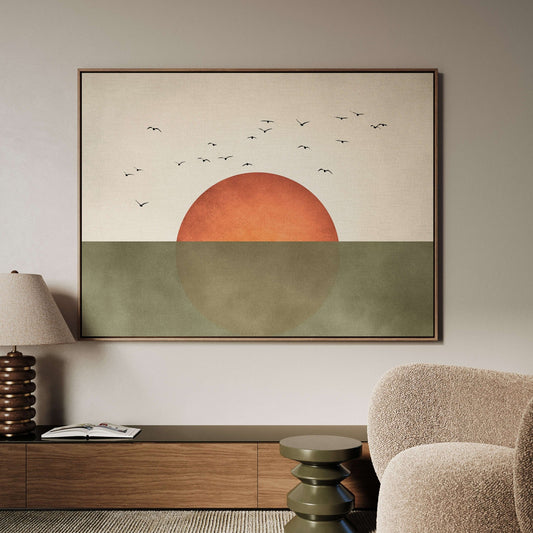 Sunrise Framed Canvas - Horizontal / Olive - AureousHome