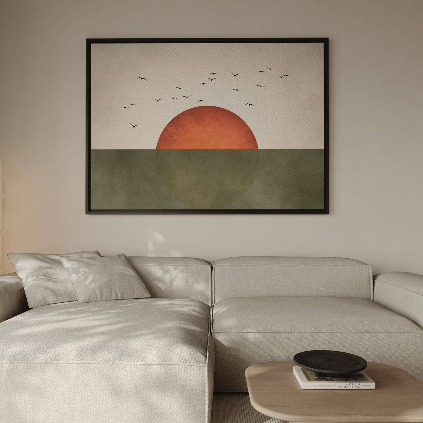 Sunrise Framed Canvas - Horizontal / Olive - AureousHome