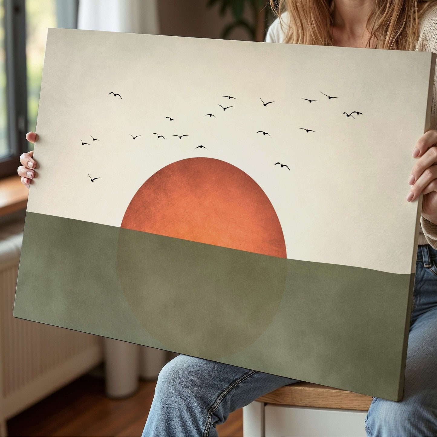 Sunrise Framed Canvas - Horizontal / Olive - AureousHome