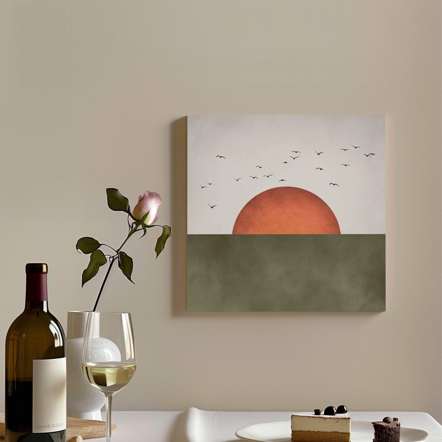 Sunrise Square Framed Canvas - Olive - AureousHome
