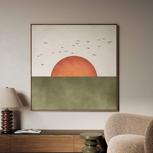 Sunrise Square Framed Canvas - Olive - AureousHome