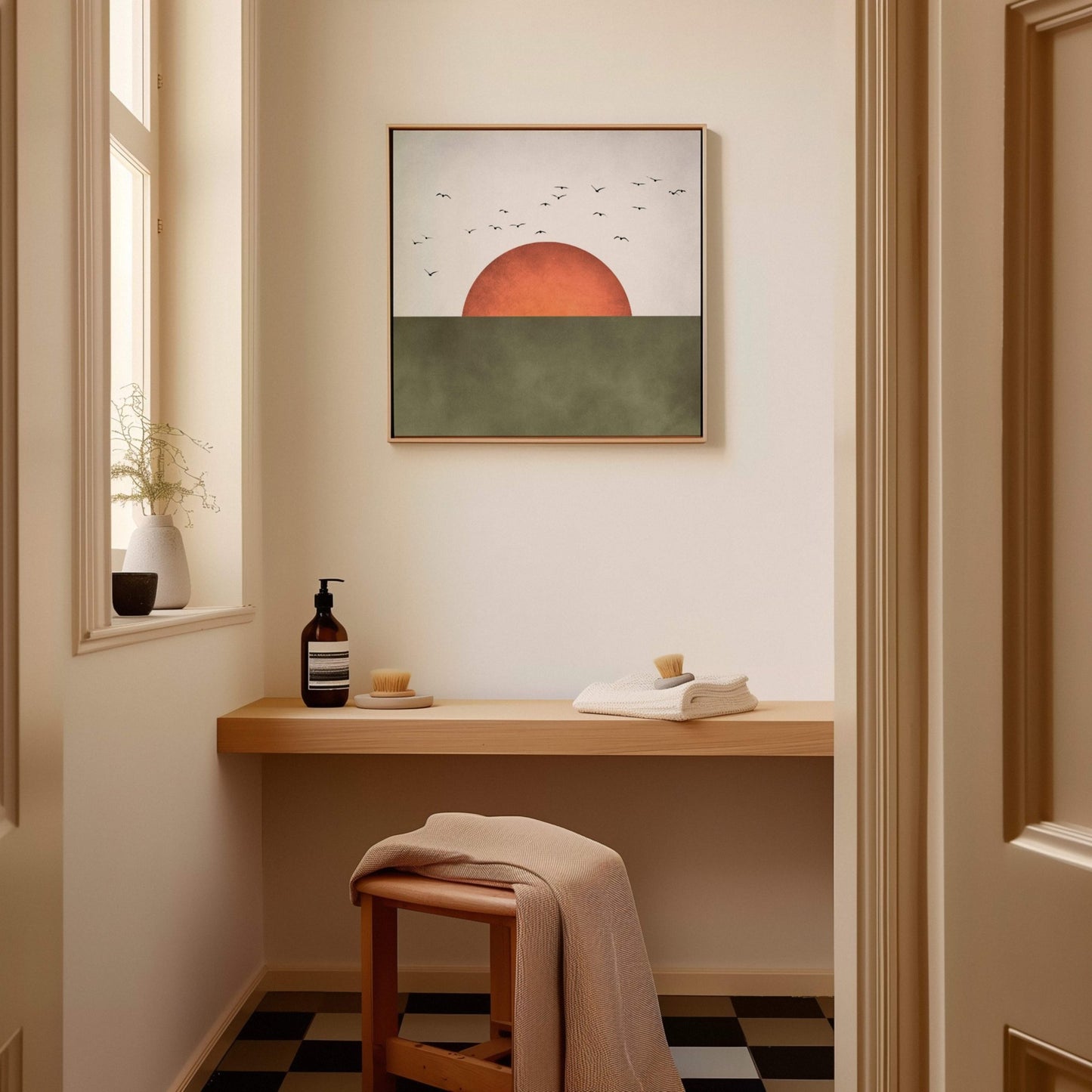 Sunrise Square Framed Canvas - Olive - AureousHome