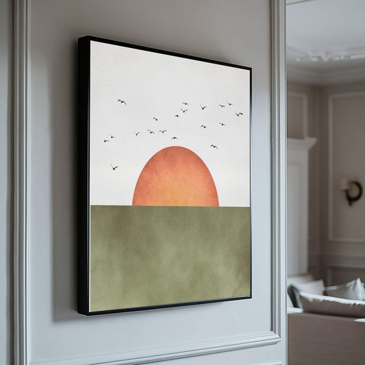 Sunrise Square Framed Canvas - Olive - AureousHome