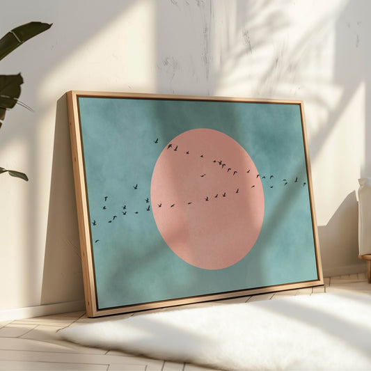 Super Moon Framed Canvas - Blue / Pink - AureousHome