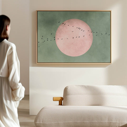 Super Moon Framed Canvas - Sage / Horizontal - AureousHome