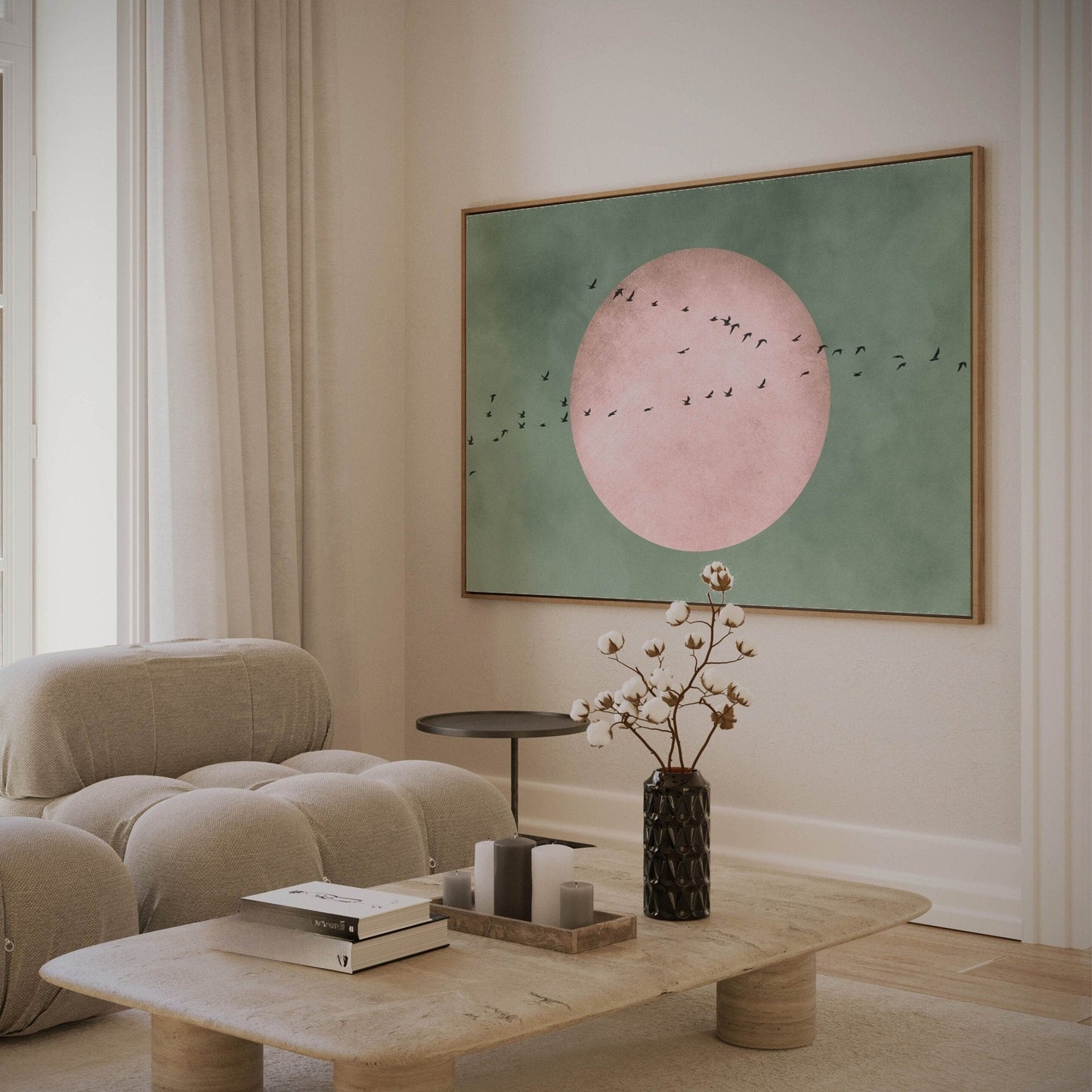 Super Moon Framed Canvas - Sage / Horizontal - AureousHome