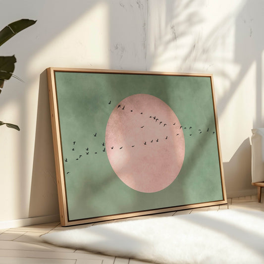 Super Moon Framed Canvas - Sage / Horizontal - AureousHome