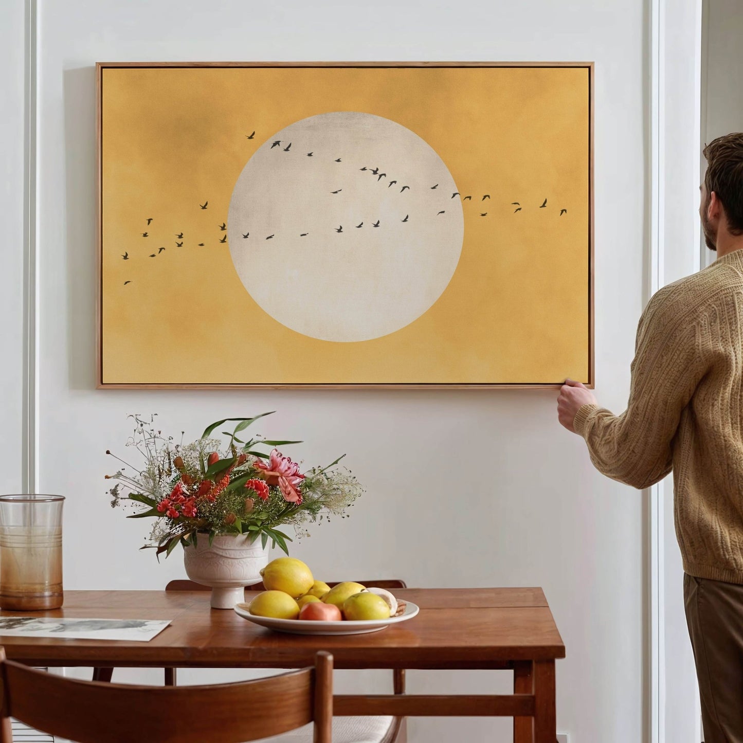 The Sun Framed Canvas - Yellow / Horizontal - AureousHome