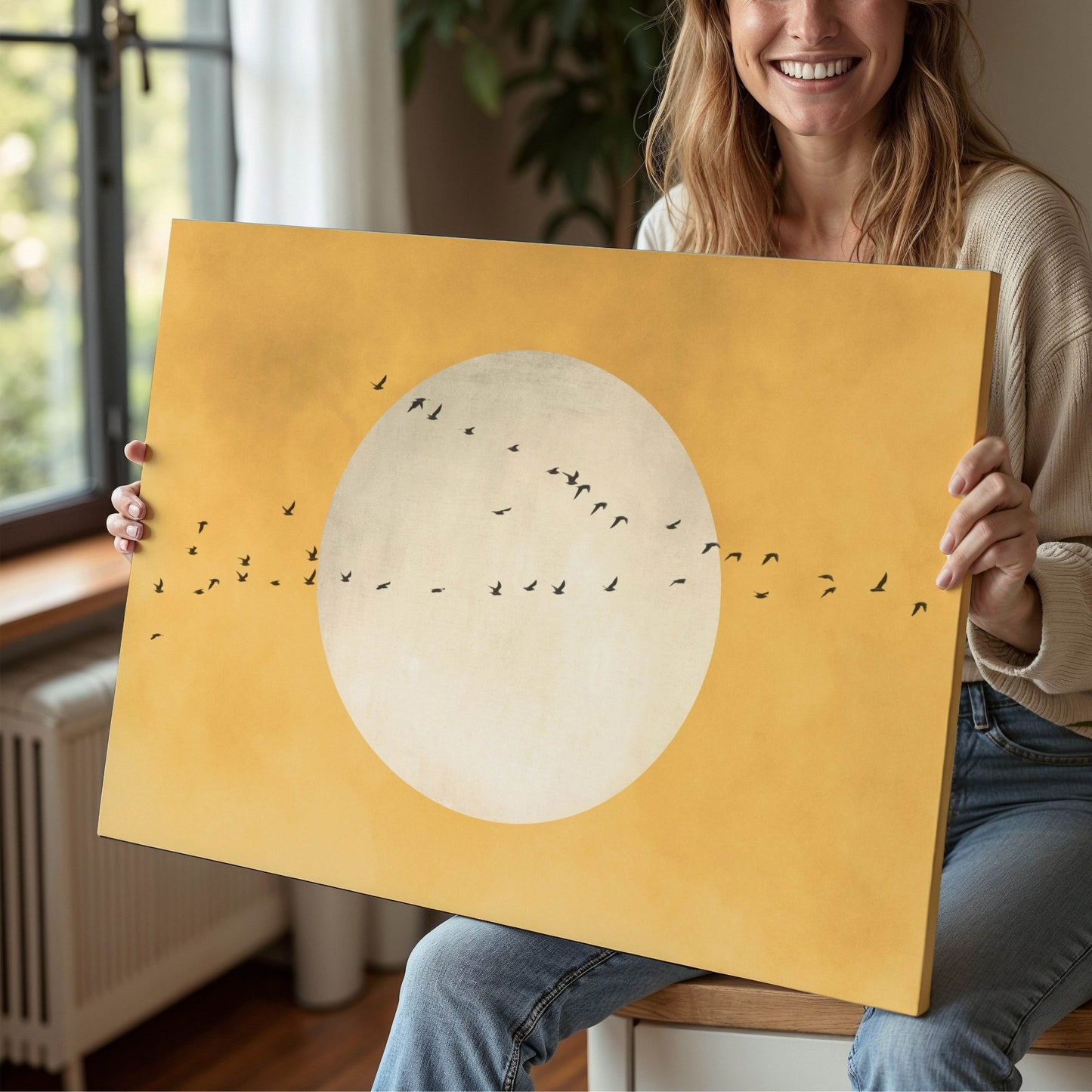 The Sun Framed Canvas - Yellow / Horizontal - AureousHome