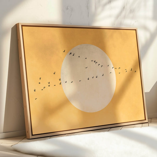 The Sun Framed Canvas - Yellow / Horizontal - AureousHome