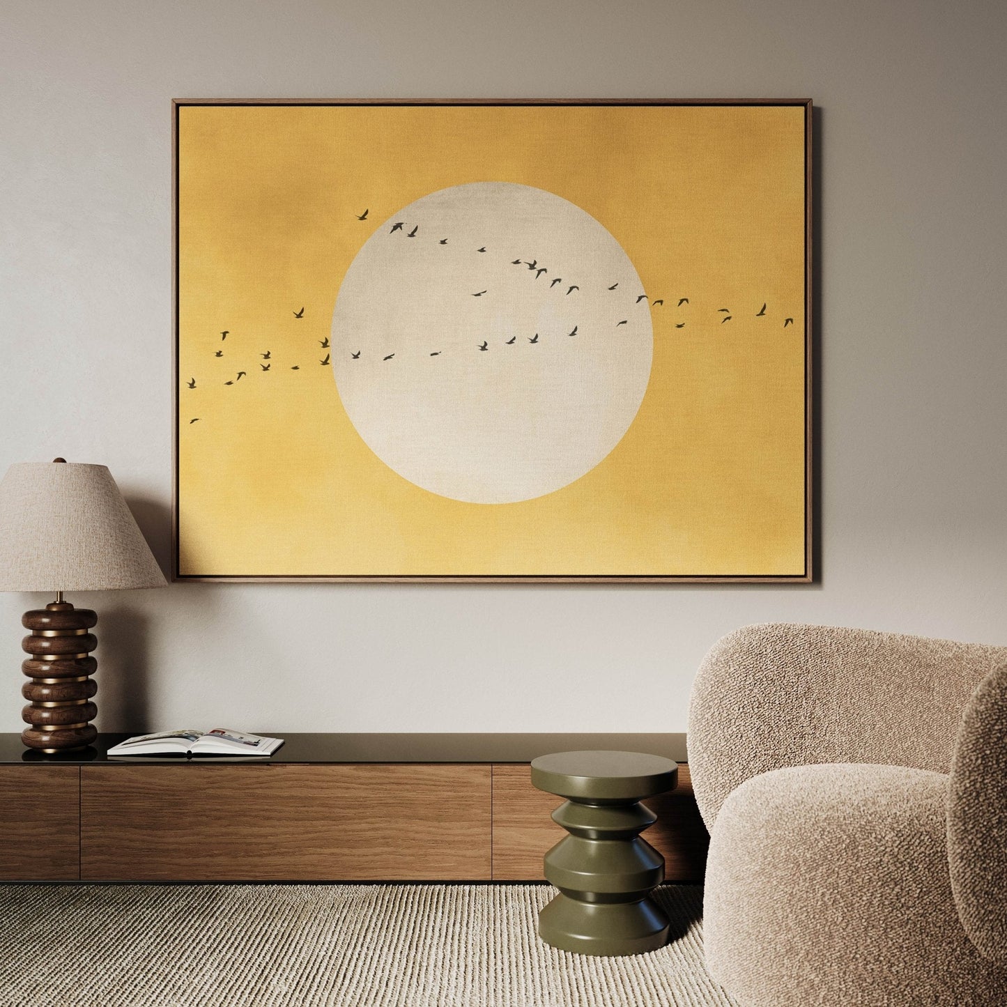 The Sun Framed Canvas - Yellow / Horizontal - AureousHome