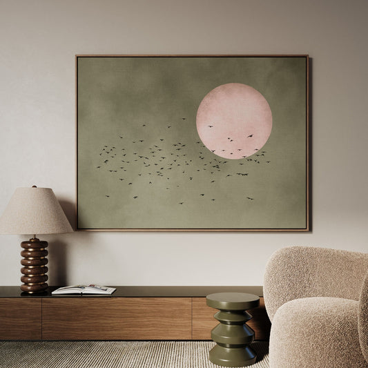Tsuki Framed Canvas - Horizontal / Olive - AureousHome
