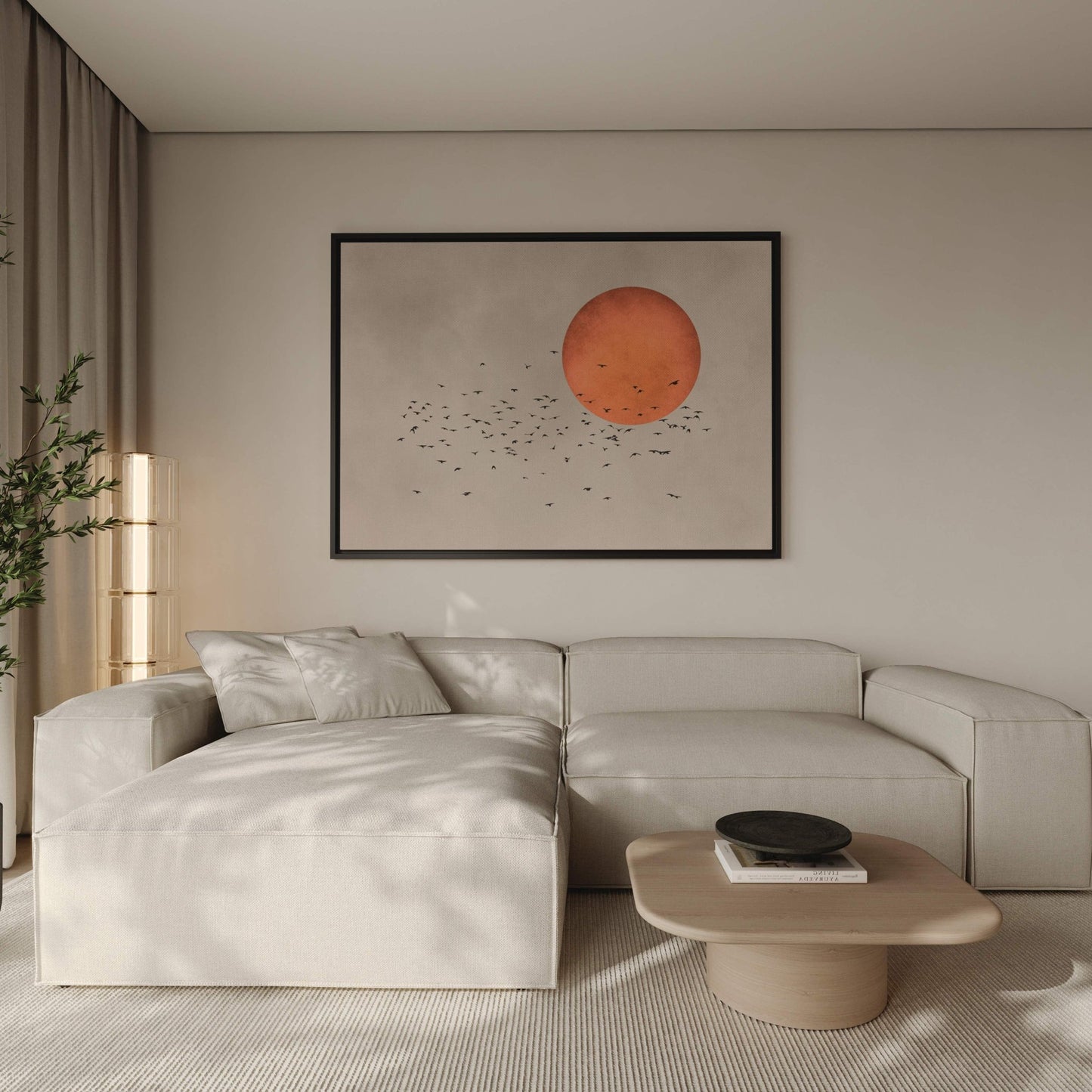 Tsuki Framed Canvas - Horizontal / Orange - AureousHome