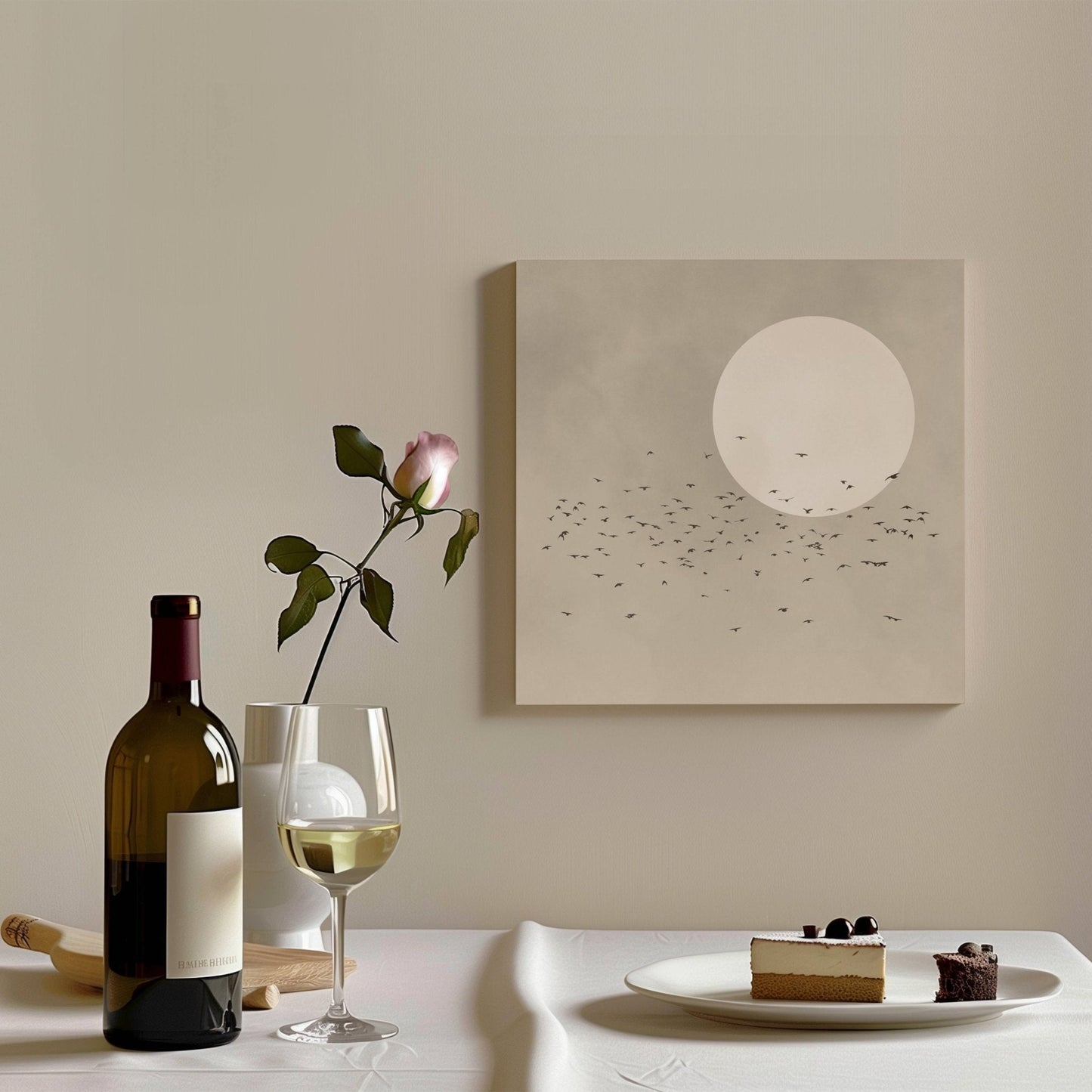 Tsuki Square Framed Canvas - Neutral - AureousHome