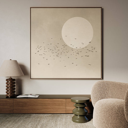 Tsuki Square Framed Canvas - Neutral - AureousHome