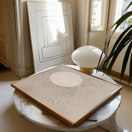 Tsuki Square Framed Canvas - Neutral - AureousHome