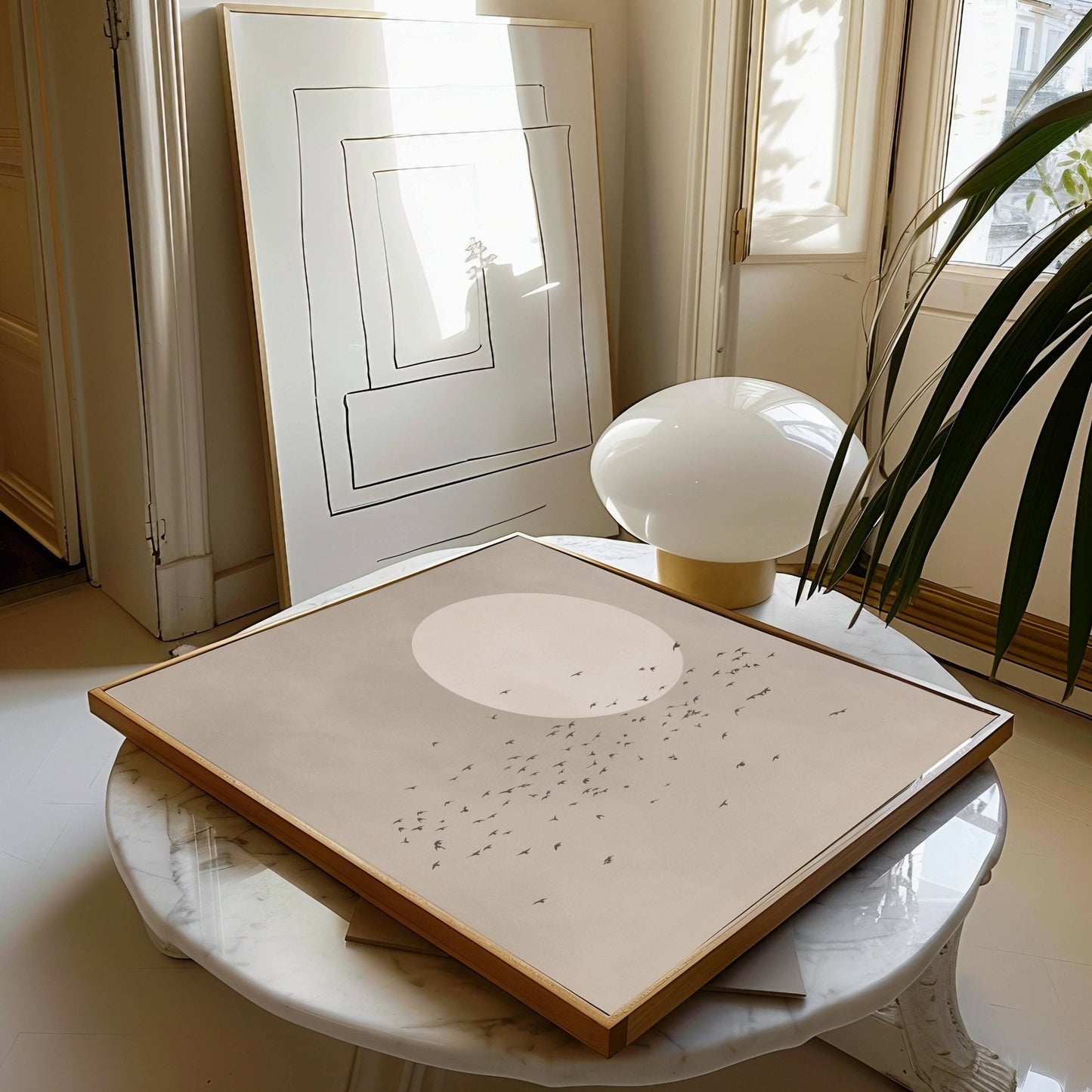 Tsuki Square Framed Canvas - Neutral - AureousHome