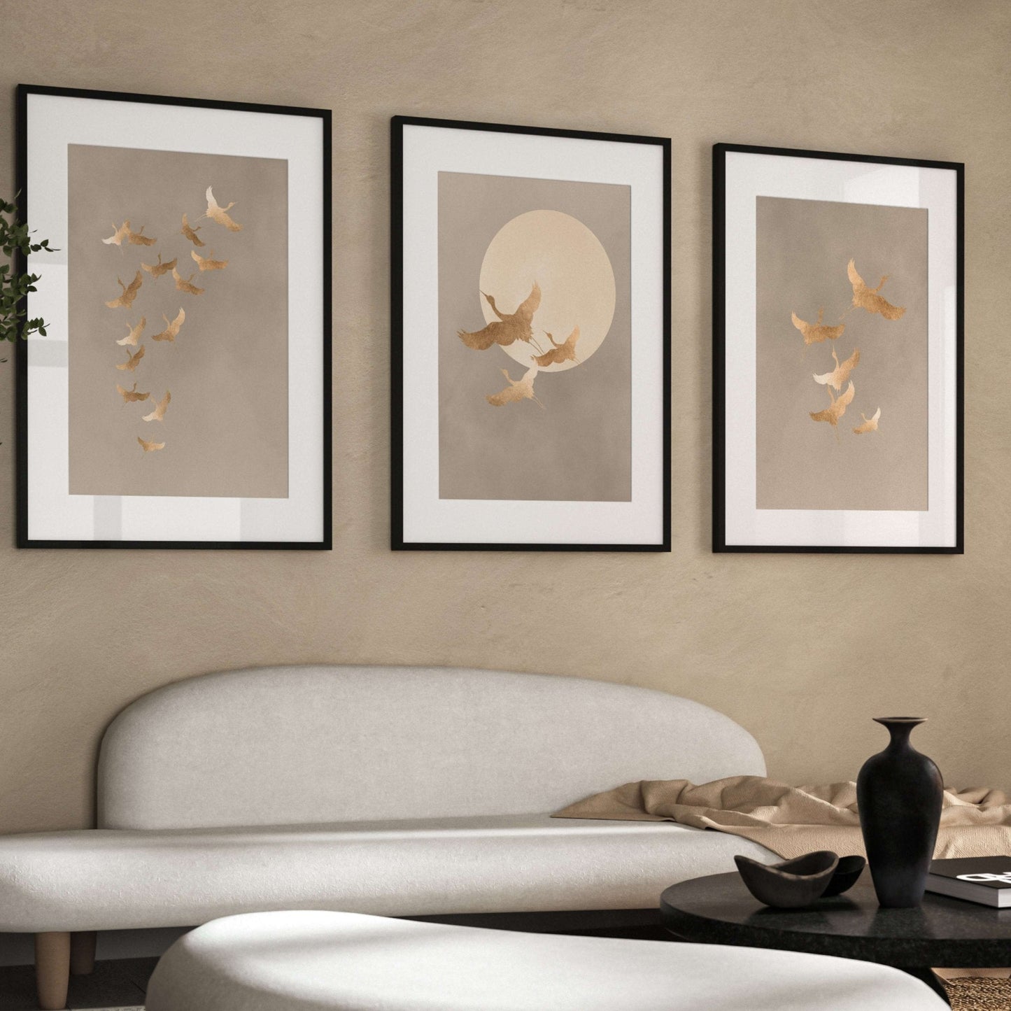 Tsuru trio - Beige and Gold - AureousHome