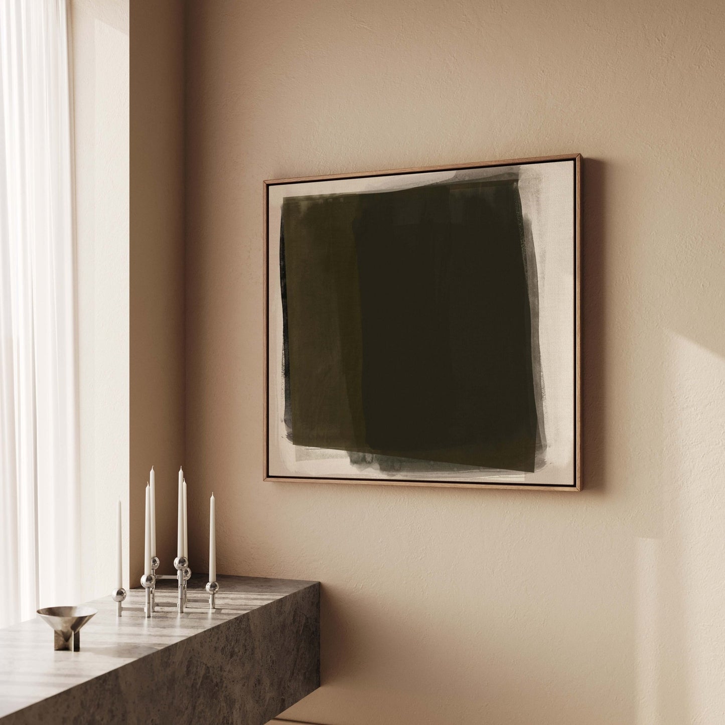 Veil Framed Canvas - Deep Olive - AureousHome