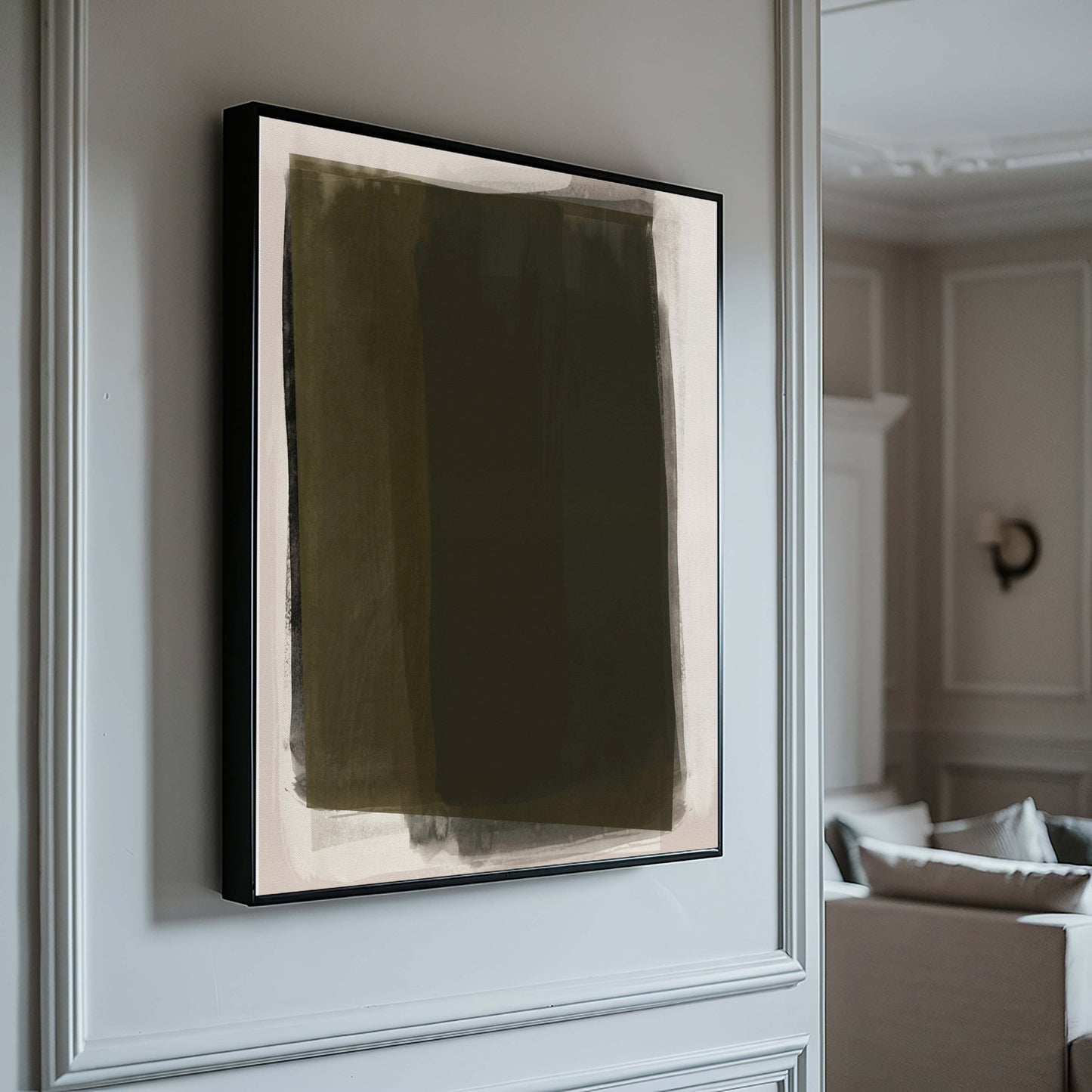 Veil Framed Canvas - Deep Olive - AureousHome