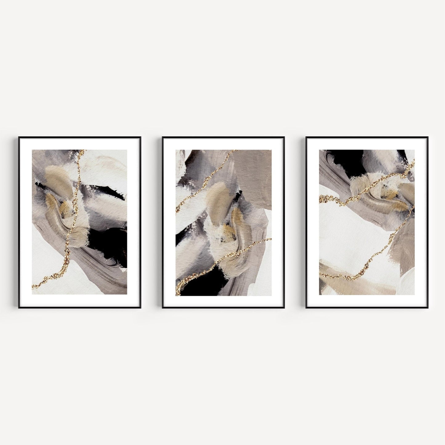Wabi Sabi Grey Abstract Wall Art Prints - Set Of 3 