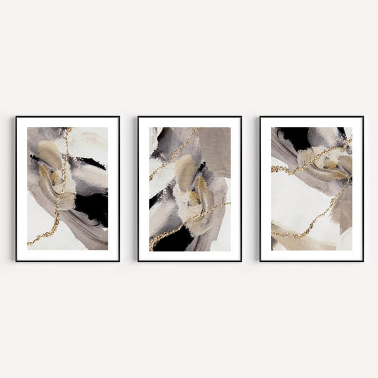 Wabi Sabi Grey Abstract Wall Art Prints - Set Of 3 