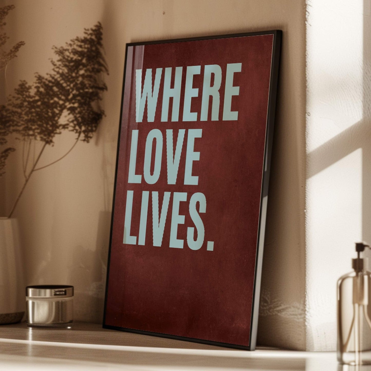 Where Love Lives - Burgundy / Powder Blue - AureousHome