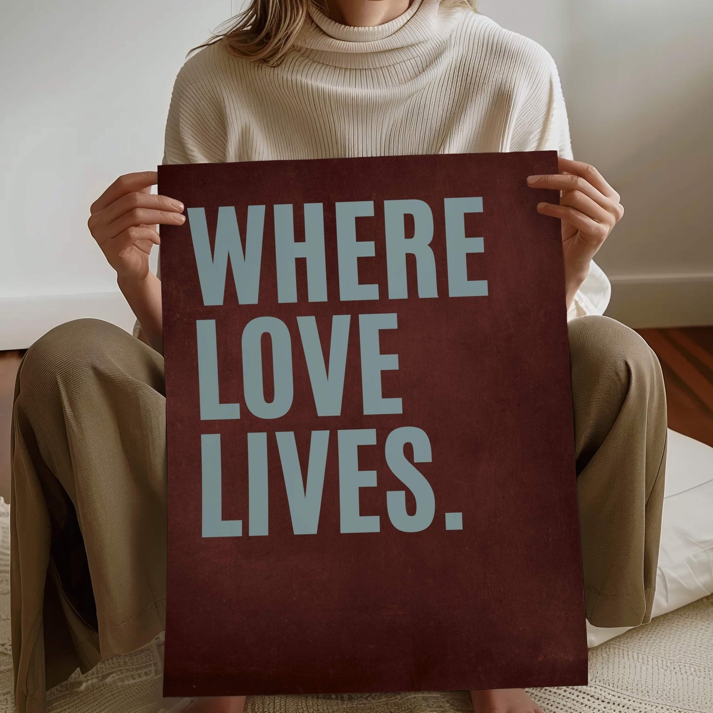 Where Love Lives - Burgundy / Powder Blue - AureousHome