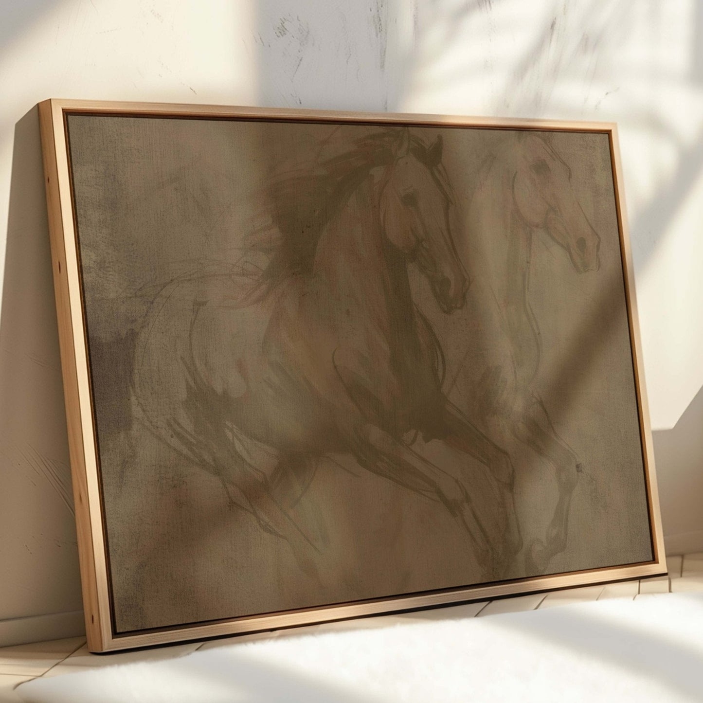Wild Horses Framed Canvas - Sepia / Horizontal - AureousHome