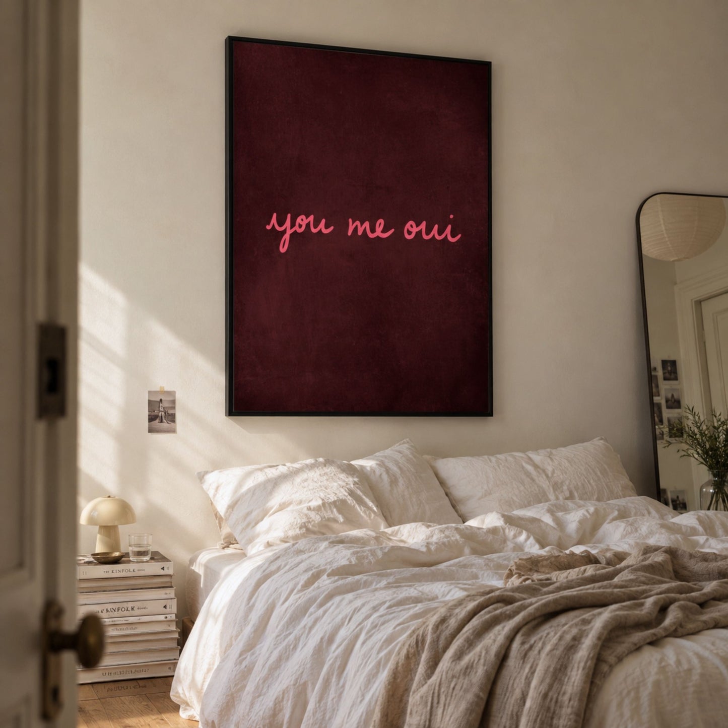 You Me Oui Framed Canvas - Rose / Merlot - AureousHome