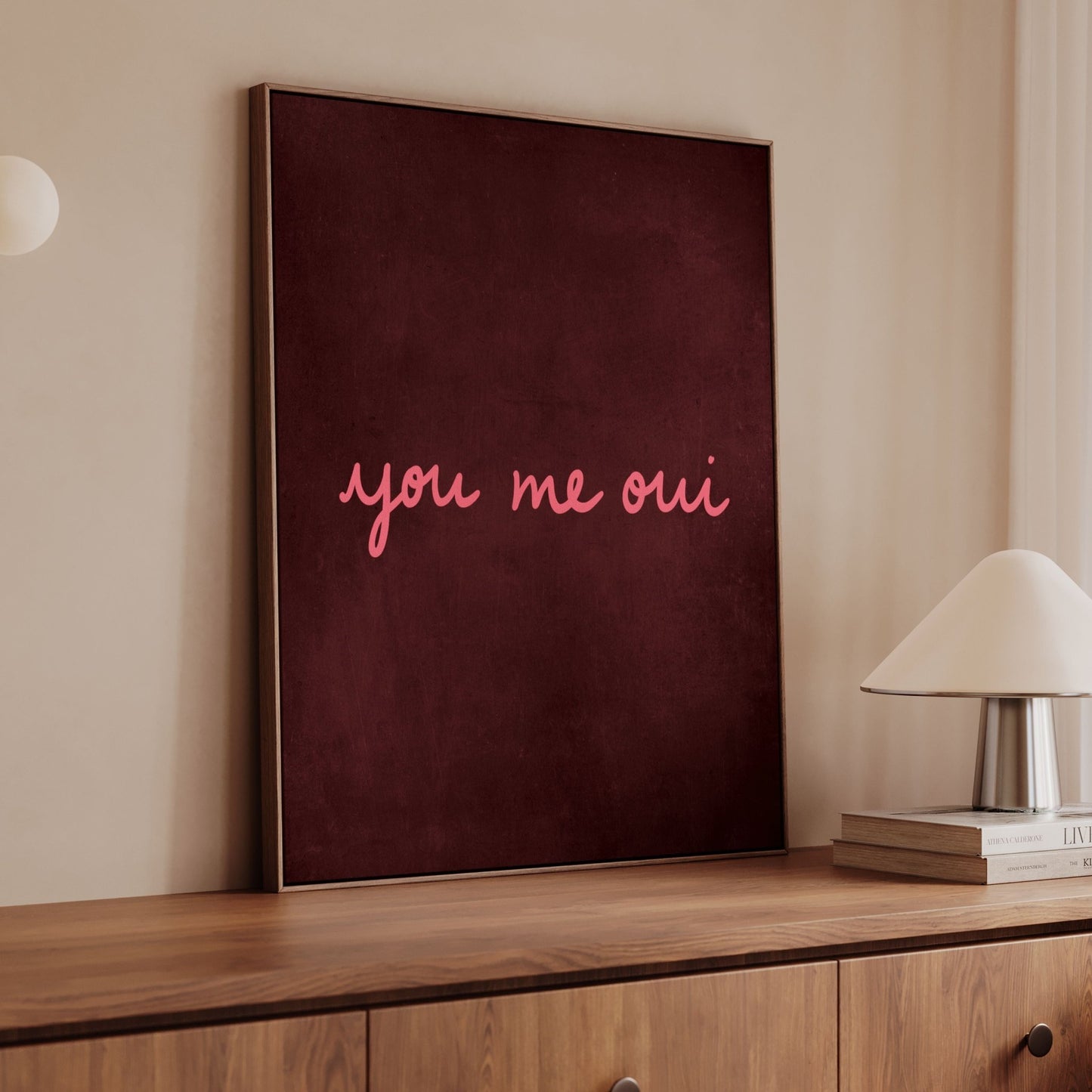 You Me Oui Framed Canvas - Rose / Merlot - AureousHome
