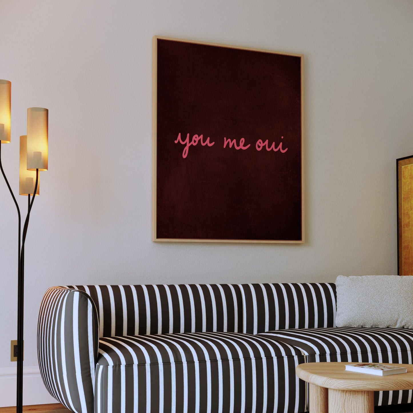 You Me Oui Framed Canvas - Rose / Merlot - AureousHome