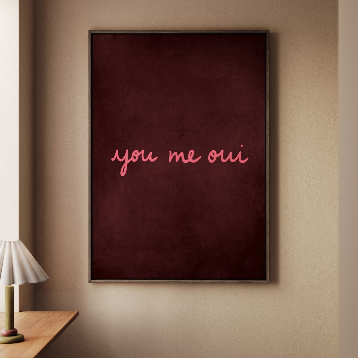 You Me Oui Framed Canvas - Rose / Merlot - AureousHome