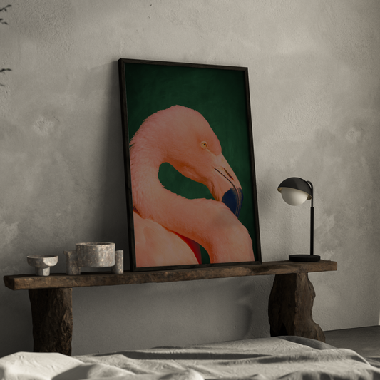 Emerald And Pink Flamingo Wall Art Print