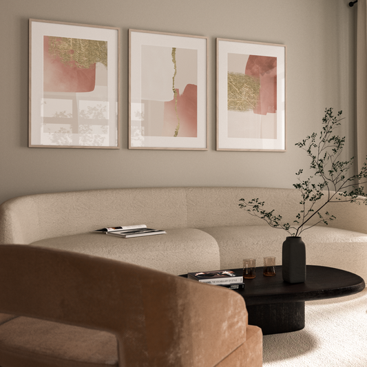 Textured Pink Abstract Wall Art Prints - Set Of 3