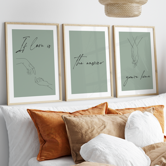 Sage Green Typography Wall Art Prints - Set Of 3