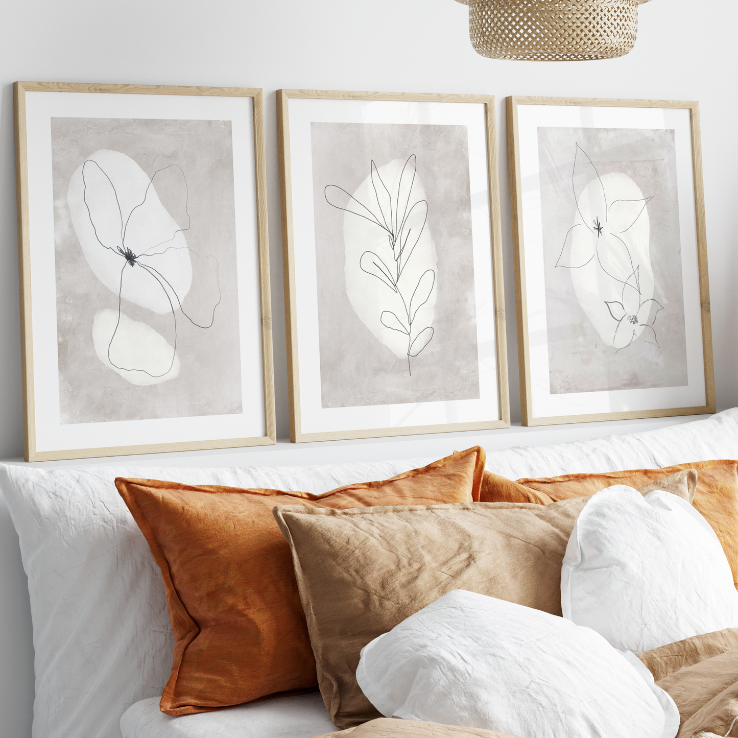 Beige Minimalist Flower Petals Wall Art Prints - Set Of 3