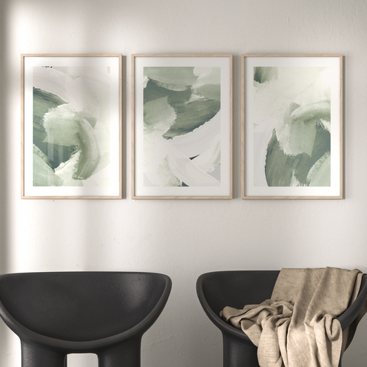 Sage Minimal Brush Stroke Wall Art Prints - Set Of 3