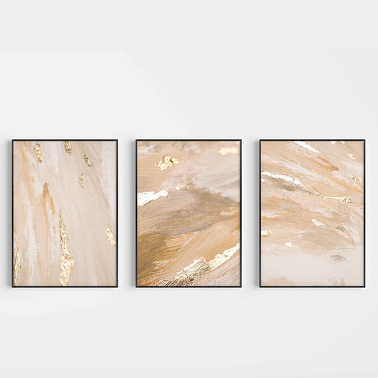 Gold Flash Abstract Wall Art Prints - Set Of 3